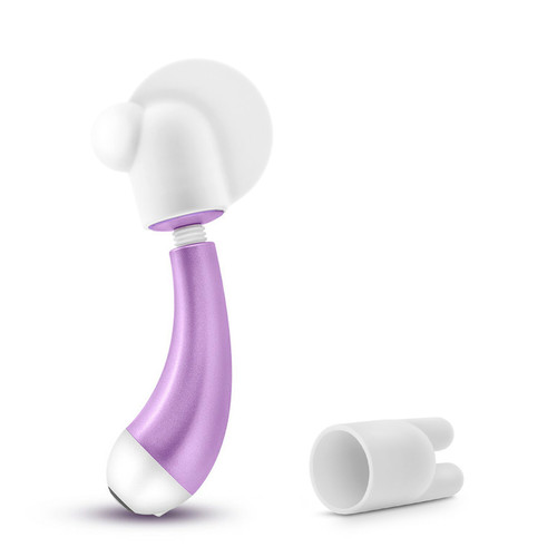 Buy the Noje Delite Wisteria 10-function Vibrating Rechargeable Mini Wand Massager in Purple with 2 Silicone Attachments Flicker Hugger - Blush Novelties
