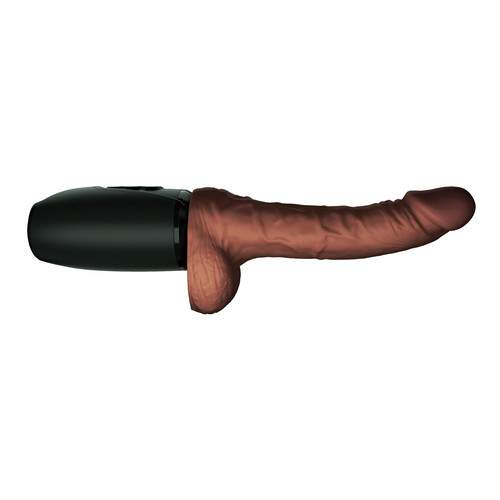 Buy the King Cock Plus 7.5 inch 15-function Warming Rechargeable Realistic Thrusting & Vibrating Cock Dildo with Balls in Chocolate Brown Flesh - Pipedream Products