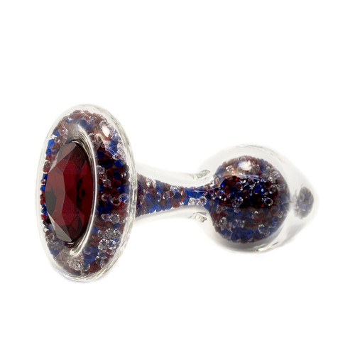 Buy the Sparkle Clear Glass Butt Plug with Red White & Blue Crystals & Red Gem - Crystal Delights
