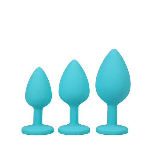 Buy the A-Play 3-Piece Silicone Anal Trainer Set in Teal Blue Spade Shaped butt plugs - Doc Johnson