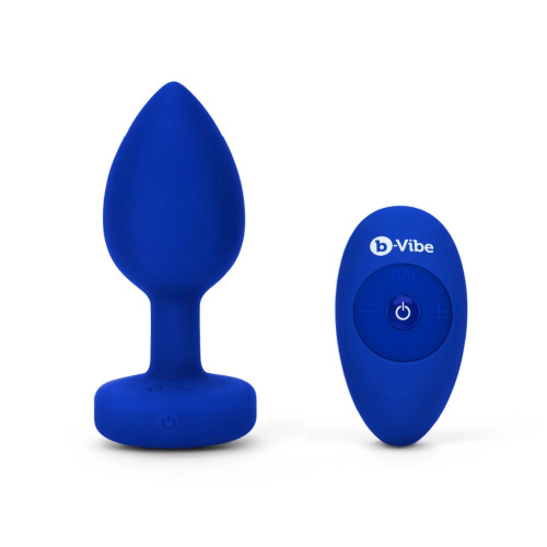 Buy the Vibrating Jewel 21-function Remote Control Rechargeable L/XL Silicone Butt Plug in Navy Blue - cotr inc b-Vibe