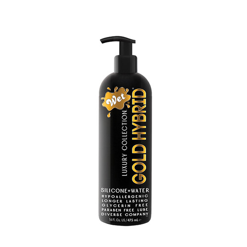 Buy the Wet Lube Luxury Collection Gold Hybrid Water/Silicone-based Blend Personal Lubricant in 16 oz Pump Bottle 510K FDA Cleared - Trigg Laboratories