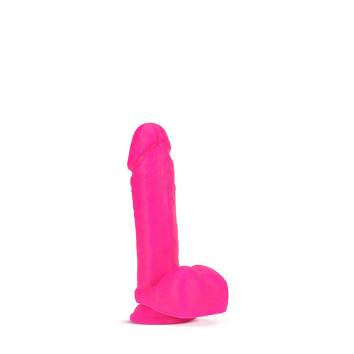 Buy the Neo Elite 8 inch Realistic Dual Density Silicone Dildo with Balls in Neon Pink strapon harness dong - Blush Novelties