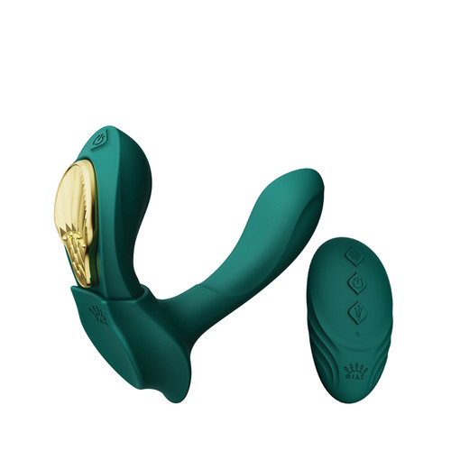 Buy the Legend Aya 8-function Remote Control Rechargeable Wearable Silicone Vibrator with G-Spot Attachment in Turquoise Green & Gold - Zalo USA