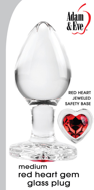 Adam & Eve Red Heart Gem Glass Plug - Large