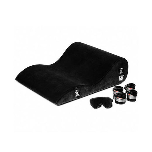 Buy the Black Label Hipster Sex Positioning Cushion Microfiber in Black with Cuffs & Blindfold - OneUp Innovations Liberator Luvu Brands