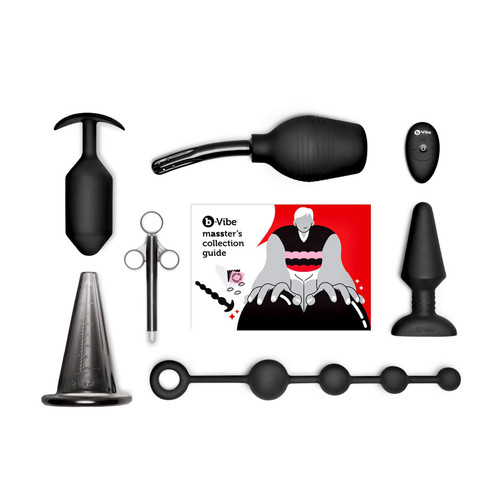 Buy the MaSSter’s Degree Edition Anal Education 10-piece Set in Black with Silicone Anal Butt Plug Enema Lube Launcher Play Guide - b-Vibe