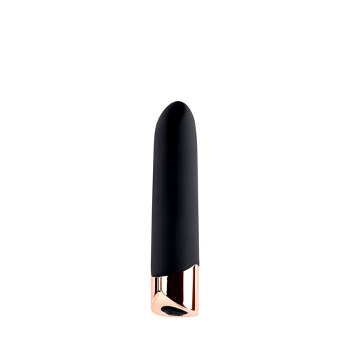 Buy the Gender X Gold Standard 10-function Rechargeable Silicone Bullet Vibrator in Black & Rose Gold - Evolved Novelties