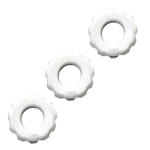 Buy the hünkyjunk SuperHuj No-Roll Cockring 3-piece Set in White Ice - Blue Ox Designs OXBALLS