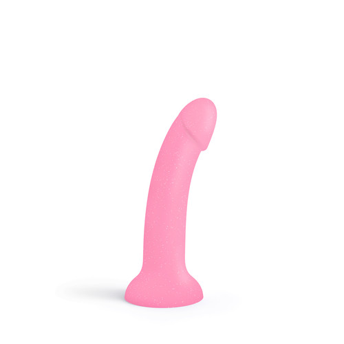 Buy the Love to Love Dildolls Glitzy 7 inch Realistic Flexible Curved Silicone Dildo with Suction Cup in Pastel Pink & Glitter Strap-On ready - Lovely Planet