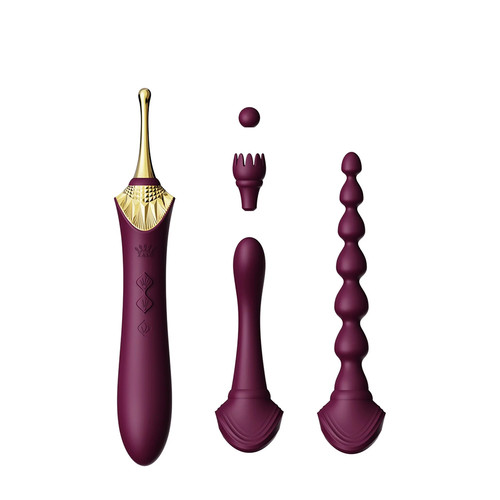 Buy the Legend Bess 2.0 8-function Rechargeable Heating Silicone Clitoral Massager with 4 Attachments with DirectPower technology in Velvet Purple & Gold - Zalo USA