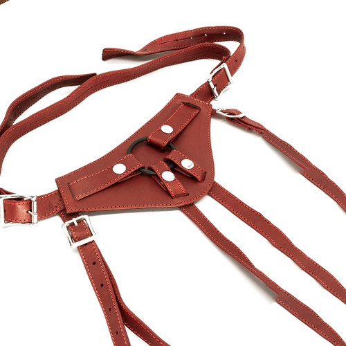 Buy the Full Curves Adjustable Leather Strapon Harness in Wine Red Plus Size - StockRoom