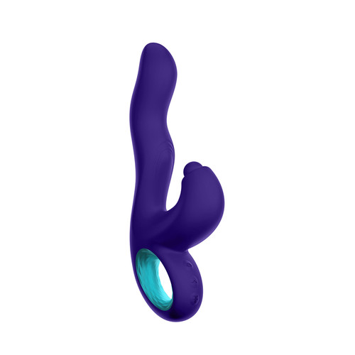 Buy the Klio 18-function Rechargeable Silicone Rabbit Vibrator with Thumping Clit Stimulator in Dark Purple - VVole FemmeFunn Femme Funn Nalone