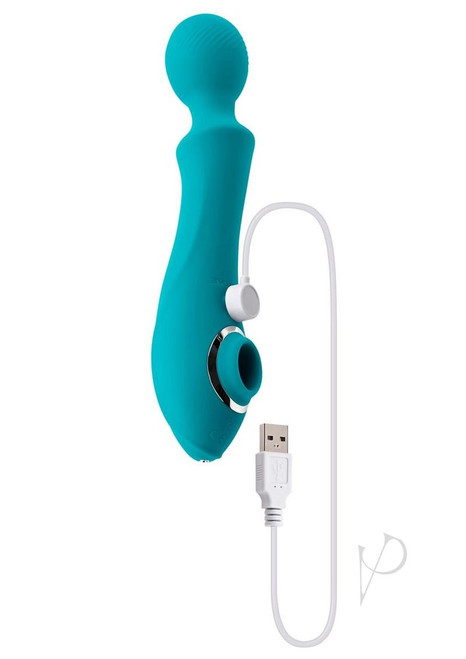 Evolved Novelties-Wanderful Sucker Rechargeable Silicone Dual Action Bodywand and Clitoral Stimulator - Teal