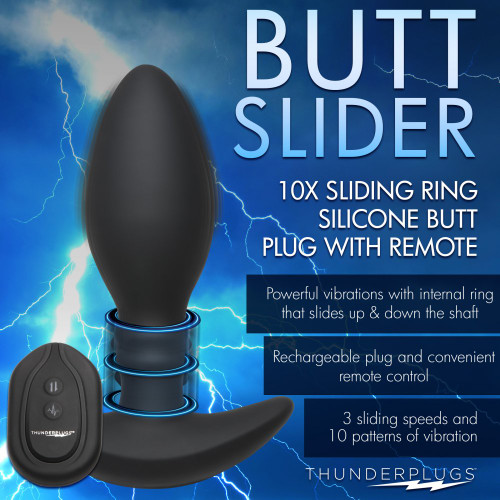 ThunderPlugs-Rim Slide 10X Sliding Ring Silicone Butt Plug with Remote