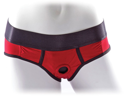 Buy the Tomboi Red Pepper Nylon Briefs Strap-On Harness Underwear with Vibe Pockets - SpareParts HardWear