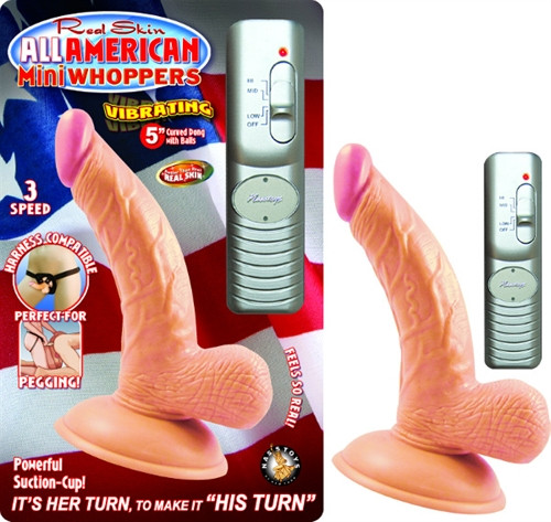 Real Skin All American Mini Whoppers Vibrating 5 inch Curved Dong with Balls