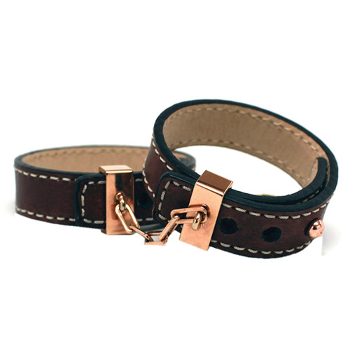Incoqnito Leather Handcuffs Brown/Rose Gold