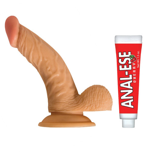 Real Skin All American Whoppers 6.5 inch Dong with Balls and Anal-Ese Lube