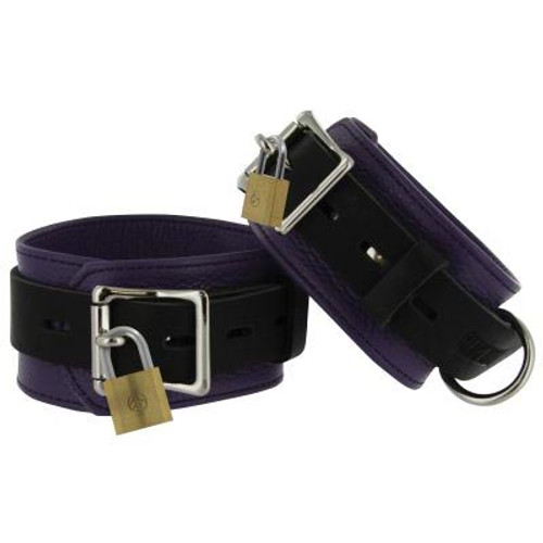 Strict Leather Deluxe Black & Purple Locking Leather Ankle Cuffs