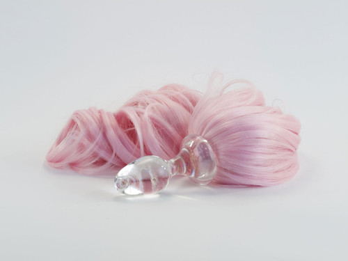 Crystal Delights Crystal Minx Pink Faux Pony Tail Clear Plug Short Stem Small Bulb