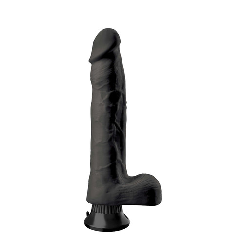 Buy the Real Feel Deluxe No. 11 11 inch Wallbanger Realistic Vibrating Dong with Suction Cup in Black Strap-on compatible - Pipedream Toys