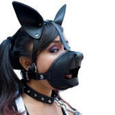 Buy the Black Leather Puppy Play K9 Muzzle with Removable Silicone Ball Gag Animal Role Play - The StockRoom