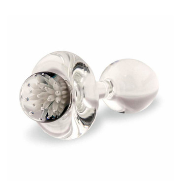 Crystal Delights Small Flower Glass Short Stem Butt Plug with Controlled  Air Bubble Marble Base