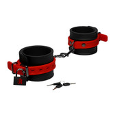 Buy the Lockable Silicone Ankle Cuffs in Black & Red - Kink by Doc Johnson 