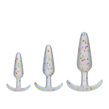 Buy the Mood Naughty 1 Pride Silicone 3-Piece Anal Trainer Set Butt Plug in  Clear Rainbow Confetti buttplug - Doc Johnson USA made