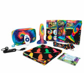 Buy the b-Vibe Peace & Love Kit with Tie Dye Rimming Plug 2 20-Function Remote Control Rechargeable Silicone Butt Plug with Spinning Beads in Rainbow Colors Stickers Patches Poster - COTR, Inc