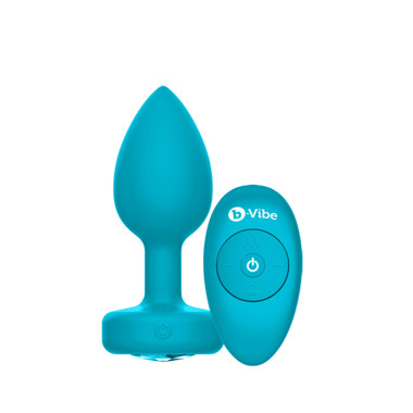 Buy the Vibrating Jewel 21-function Remote Control Rechargeable S/M Silicone  Butt Plug in Aquamarine Blue - cotr inc b-Vibe