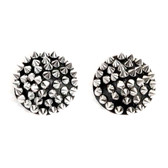 Buy the Nipztix Burlesque Bowser Silver & Black Spiked Pleather Reusable Silicone Pasties Nipple Covers 1 Pair - Neva Nude