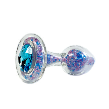 Buy the Trans Pride Clear Glass Butt Plug with Pink & Blue Crystals & Blue  Crystal Gem