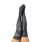 Buy the Debbie Navy Blue Plaid No-Slip Thigh High Tights - Kix'ies