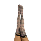 Buy the Lori Tan & Black Plaid No-Slip Thigh High Tights - Kix'ies