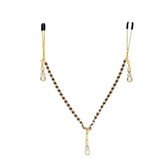 Buy the Gold Luxury Adjustable Tweezer-Style Nipple Clamps With Beaded Chain & Crystal Pendants - Spartacus