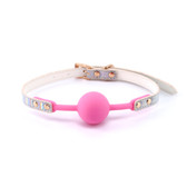 Buy the Cosmo Bondage Rainbow Holographic Adjustable Pink Silicone Ball Gag - NS Novelties