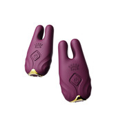 Buy the Legend Nave 8-function Rechargeable Vibrating Silicone Nipple Clamps with App Control in Velvet Purple & Gold - Zalo USA