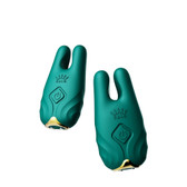 Buy the Legend Nave 8-function Rechargeable Vibrating Silicone Nipple Clamps with App Control in Turquoise Green & Gold - Zalo USA