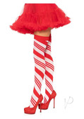 Spandex Sheer Candy Cane Striped Thigh Highs - O/S - Red/White