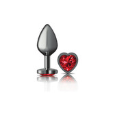 Cheeky Charms-Gunmetal Metal Butt Plug- Heart-Dark Red-Medium