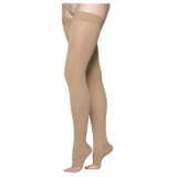 Sigvaris Cotton Ribbed - Thigh High 30-40mmHg Compression Support Stocking (Open Toe/Grip Top) Full Length View