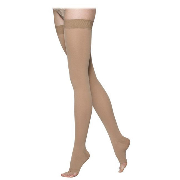 Sigvaris Opaque- Thigh High 20-30mmHg Compression Support Stockings (Open Toe) Full Length View Sigvaris Opaque- Thigh High 20-30mmHg Compression Support Stockings (Open Toe) Full Length View