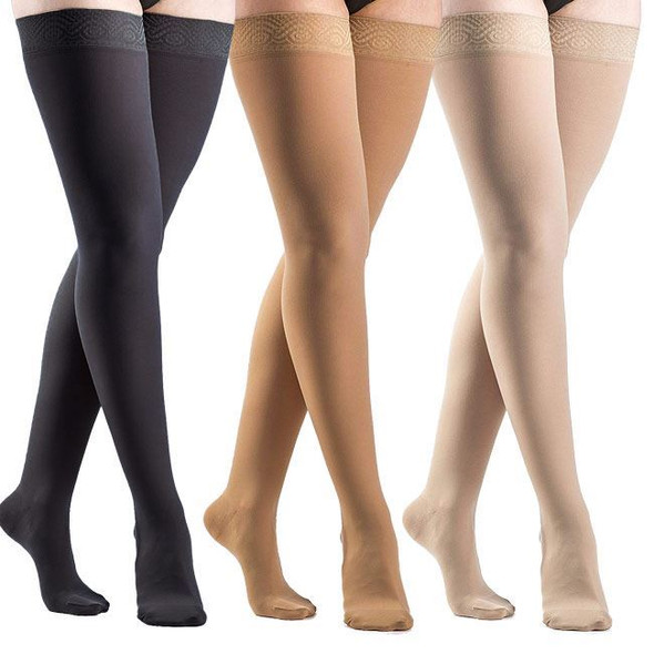 Sigvaris Opaque - Women's Thigh High 30-40mmHg Compression Support Stockings (Grip Top) Full Length View Sigvaris Opaque - Women's Thigh High 30-40mmHg Compression Support Stockings (Grip Top) Full Length View