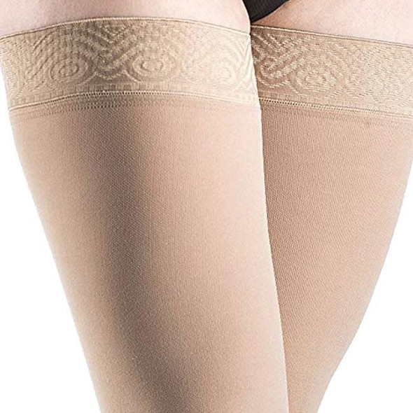 Sigvaris Opaque - Women's Thigh High 30-40mmHg Compression Support Stockings (Grip Top) Thigh View