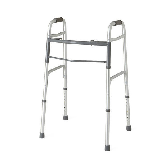 Medline Two-Button Folding Walkers without Wheels Front View Medline Two-Button Folding Walkers without Wheels Front View