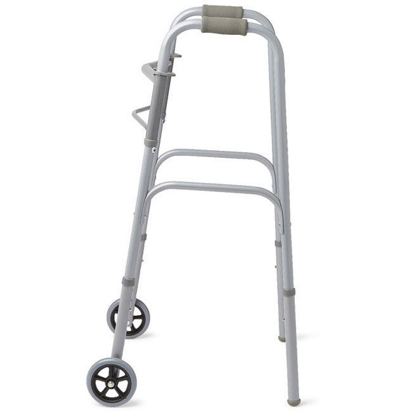 Medline Two-Button Folding Walkers with 5" Wheels Side View Medline Two-Button Folding Walkers with 5" Wheels Side View