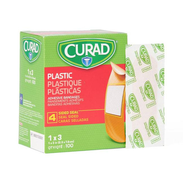 Curad Plastic Adhesive Bandages 1" x 3" Front of Box View