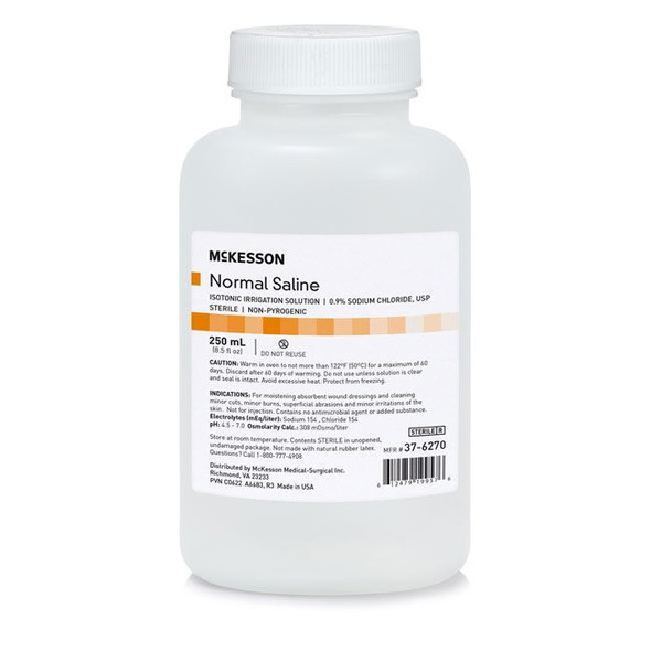 McKesson Sterile Irrigation Solution, 0.9% Sodium Chloride Bottle Front View